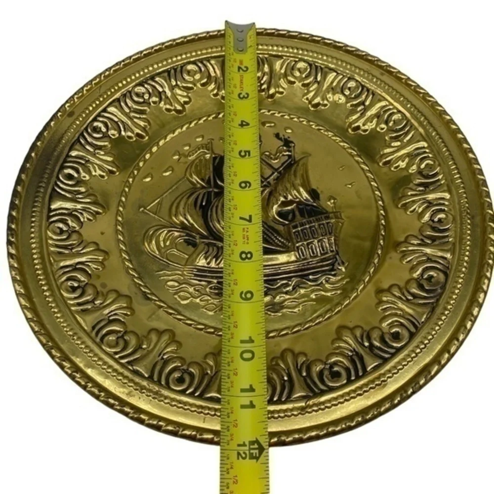 Vintage Brass Wall Hanging Plaque Sailing Ship